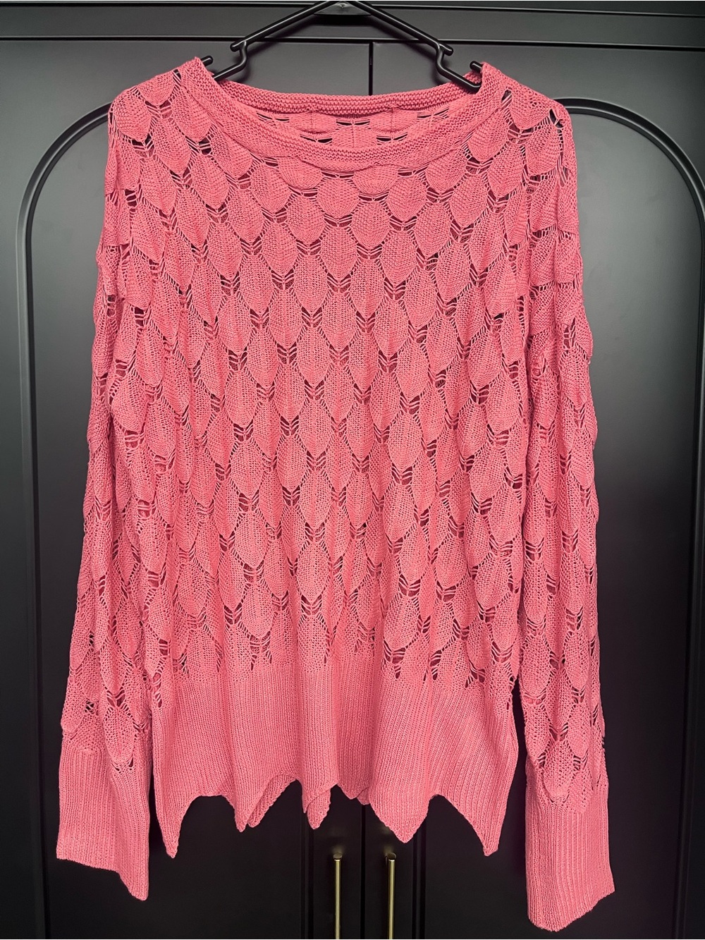 Women's Coral Open-Stitch Scoop Neck Sweater